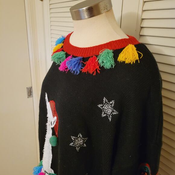 Alpaca Christmas Sweater Tassel Trim Holiday Time XL 16 18 Oversized Festive - Picture 2 of 8